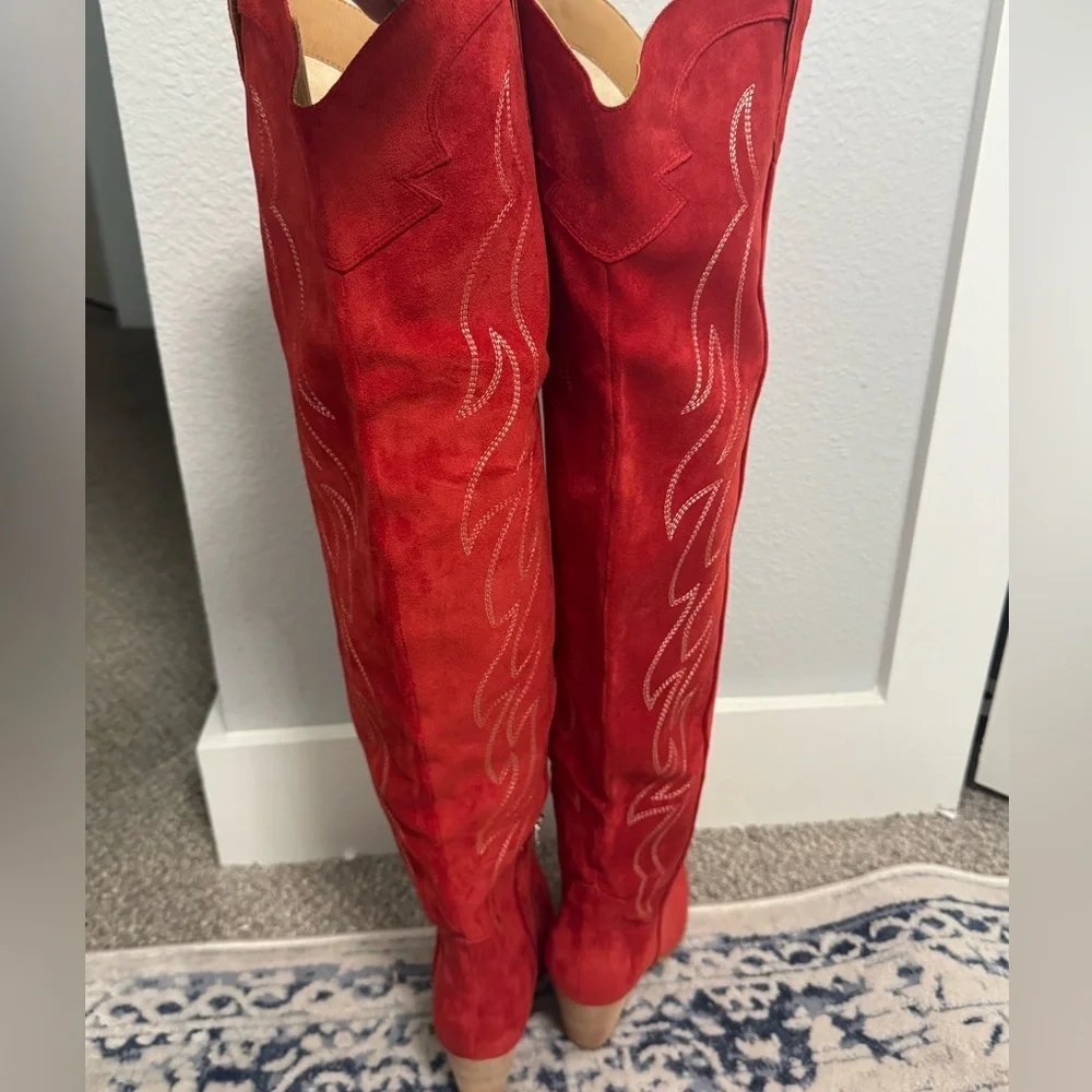 Mi.iM Red Stitched Over-the-Knee Western Boots